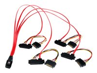 StarTech.com 50cm Internal Serial Attached SCSI Mini SAS Cable - SFF8087 to 4x SFF8482 - Internal Mini SAS Cable (SAS808782P50) - SAS internt kabel - SAS 6Gbit/s - 36 pin 4i Mini MultiLane (P) til SATA strøm, 29 pin intern SAS (SFF-8482) - 50 cm - rød SAS808782P50