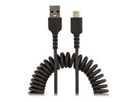 StarTech.com 3ft (1m) USB A to C Charging Cable, Coiled Heavy Duty Fast Charge & Sync USB-C Cable, High Quality USB 2.0 A to Type-C, Rugged Aramid Fiber, TPE, 3A, S20, iPad, Pixel - Durable Male to Male USB, Black - USB-kabel - USB (han) til USB-C (han) - USB 2.0 - 3 A - 1 m - snoet - sort R2ACC-1M-USB-CABLE