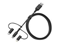 OtterBox Standard - USB-kabel - USB (han) til Micro-USB Type B, Lightning, USB-C (han) - USB 2.0 - 3 A - 1 m - sort 78-52685