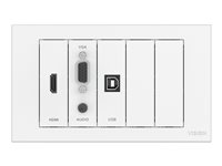VISION TechConnect TC3 Wall-Mount Faceplate Package - Modulær facilitet plade sæt med snap-ins - HD-15, 3,5 mm stereo mini jack, HDMI, USB Type B - hvidmatteret TC3-PK