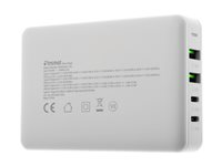 Insmat - Strømforsyningsadapter - GaN - 100 Watt - 5 A - PD 3.0, QC 3.0 - 4 output-stikforbindelser (2 x 9 pin USB Type A, 2 x USB-C) - hvid 530-1100