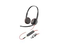 Poly Blackwire 3225 - Blackwire 3200 Series - headset - på øret - kablet - 3,5 mm jackstik, USB-C - sort - Certified for Skype for Business, Cisco Jabber Certified, Avaya Certified, UC-certificeret 8X229AA