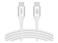 Belkin BoostCharge - USB-kabel - 24 pin USB-C (han) til 24 pin USB-C (han) - USB 2.0 - 2 m - op til 240 W strømforsyningssupport - hvid CAB015BT2MWH