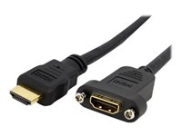 StarTech.com 3ft HDMI Female to Male Adapter, 4K High Speed Panel Mount HDMI Cable, 4K 30Hz UHD HDMI, 10.2 Gbps Bandwdith, 4K HDMI 1.4 Video, HDCP 1.4, HDMI Female to HDMI Male Cable - HDMI Panel Mount Connector - HDMI-kabel - HDMI hun til HDMI han - 91 cm - sort - formet - for P/N: CDP2HDMM2MB, DP2HDMM2MB, HDDVIMM3, HDMM1MP, HDMM2MP, HDMM3MP, HDPMM50, MDP2HDMM2MB HDMIPNLFM3