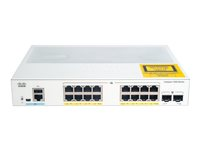 Cisco Catalyst 1000-16FP-2G-L - Switch - Administreret - 16 x 10/100/1000 (PoE+) + 2 x Gigabit SFP (uplink) - monterbar på stativ - PoE+ (240 W) C1000-16FP-2G-L