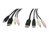 StarTech.com 6ft 4-in-1 USB DisplayPort® KVM Switch Cable w/ Audio & Microphone (DP4N1USB6) - Video / USB / lydkabel - USB, mini-phone stereo 3.5 mm, DisplayPort (han) til USB, mini-phone stereo 3.5 mm, DisplayPort (han) - 1.8 m - formet - sort - for P/N: SV231DPU, SV231DPUA DP4N1USB6