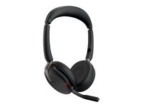 Jabra Evolve2 65 Flex UC Stereo - Headset - på øret - Bluetooth - trådløs - aktiv støjfjerning - USB-A - sort - med trådløs opladningsblok - Optimeret til UC 26699-989-989